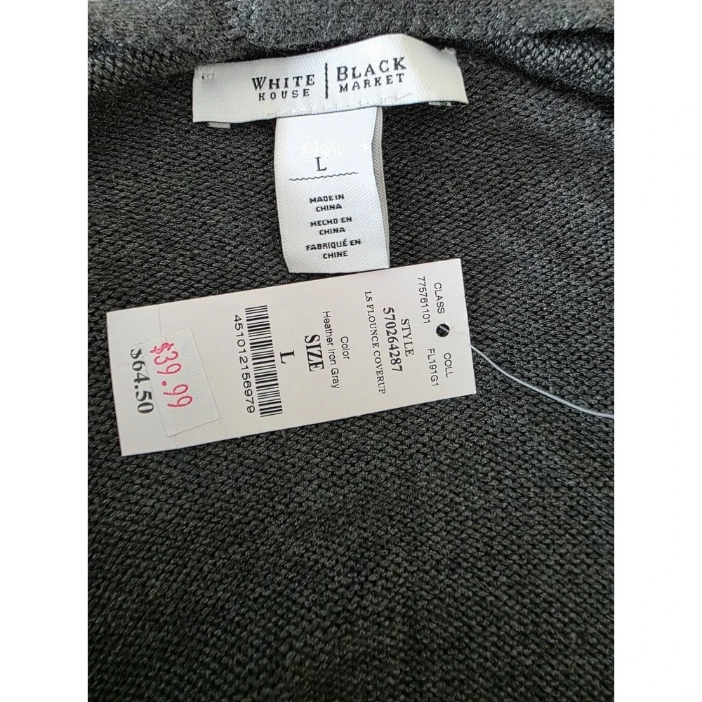 White House Black Market Women's‎ Open Front Heather Gray Knit Cardigan L